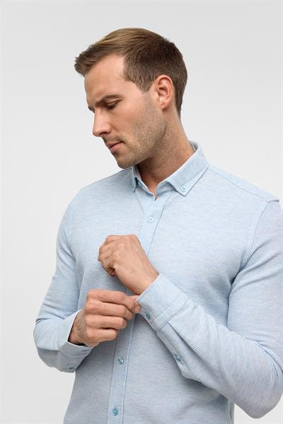 Buz Mavi Slim Armürlü Düğmeli Yaka Gömlek