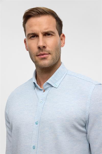 Buz Mavi Slim Armürlü Düğmeli Yaka Gömlek