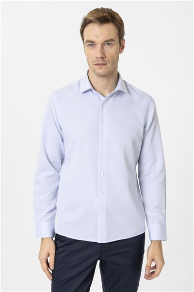 Buz Mavi Slim Fit Armürlü Klasik Yaka Gömlek
