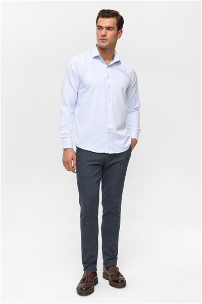 Buz Mavi Slim Armürlü Klasik Yaka Gömlek