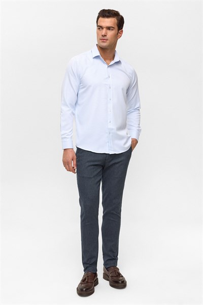 Buz Mavi Slim Armürlü Klasik Yaka Gömlek