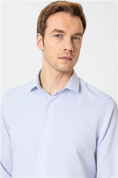 Buz Mavi Slim Fit Armürlü Klasik Yaka Gömlek
