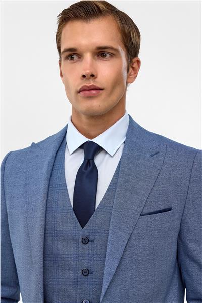 Buz Mavi Slim Armürlü Sivri Yaka 6 Drop Takım Elbise