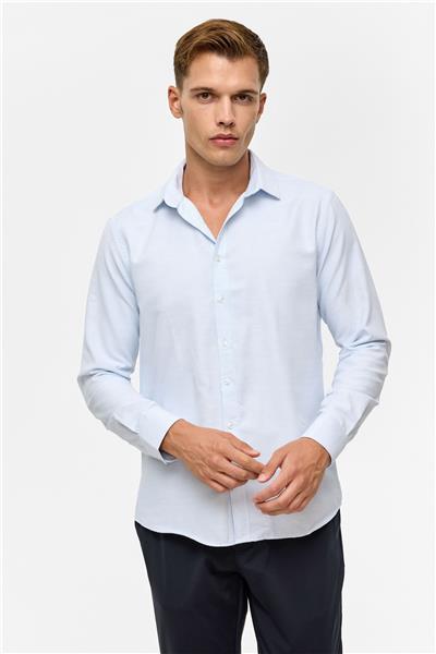 Buz Mavi Slim Desenli Klasik Yaka Gömlek