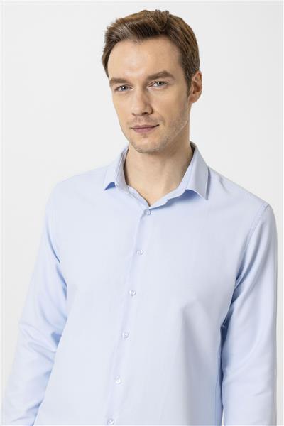 Buz Mavi Slim Fit Desenli Klasik Yaka Gömlek