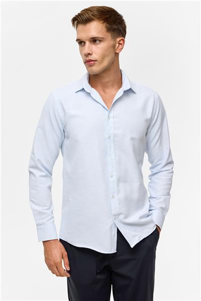 Buz Mavi Slim Desenli Klasik Yaka Gömlek