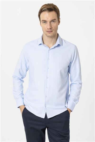 Buz Mavi Slim Fit Desenli Klasik Yaka Gömlek