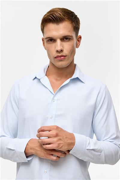 Buz Mavi Slim Desenli Klasik Yaka Gömlek