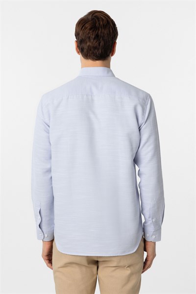 Buz Mavi Slim Fit Armürlü Düğmeli Yaka Gömlek