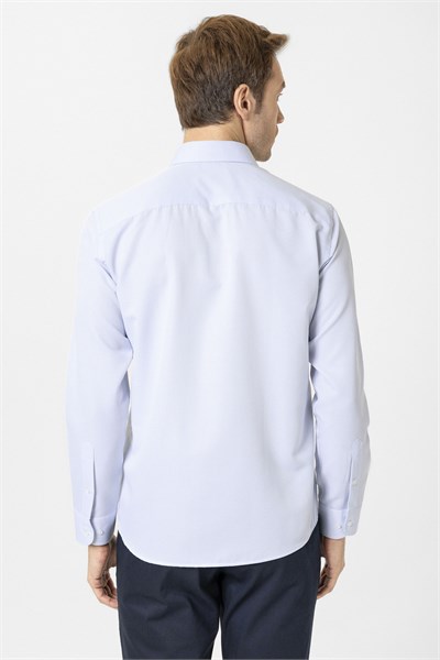 Buz Mavi Slim Fit Armürlü Klasik Yaka Gömlek