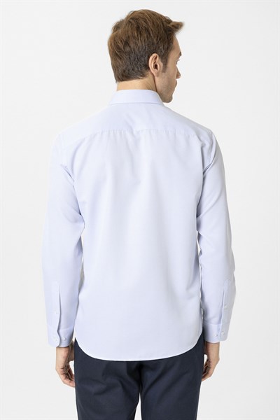 Buz Mavi Slim Fit Armürlü Klasik Yaka Gömlek