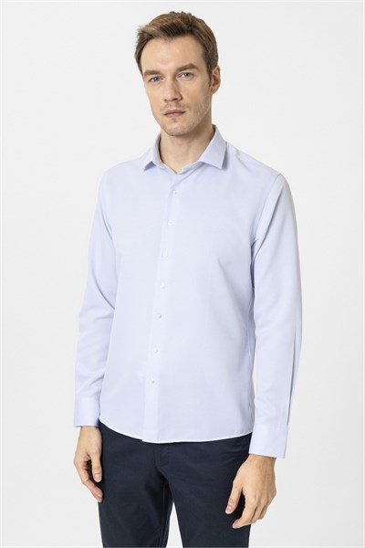 Buz Mavi Slim Fit Armürlü Klasik Yaka Gömlek