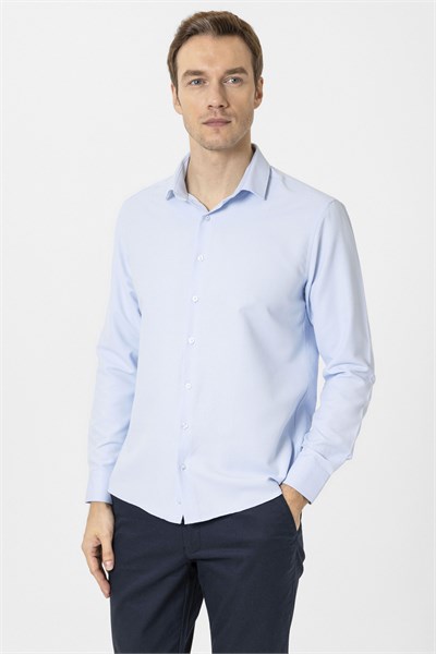 Buz Mavi Slim Fit Desenli Klasik Yaka Gömlek