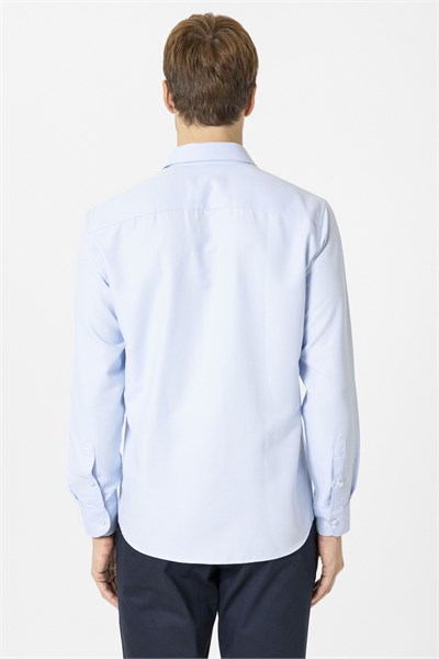 Buz Mavi Slim Fit Desenli Klasik Yaka Gömlek