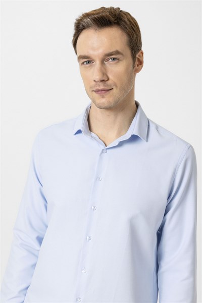 Buz Mavi Slim Fit Desenli Klasik Yaka Gömlek