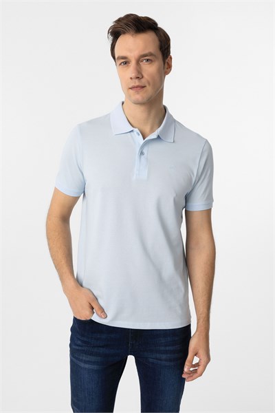 Buz Mavi Slim Fit Düz Polo Yaka Tişört