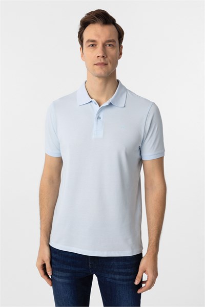 Buz Mavi Slim Fit Düz Polo Yaka Tişört