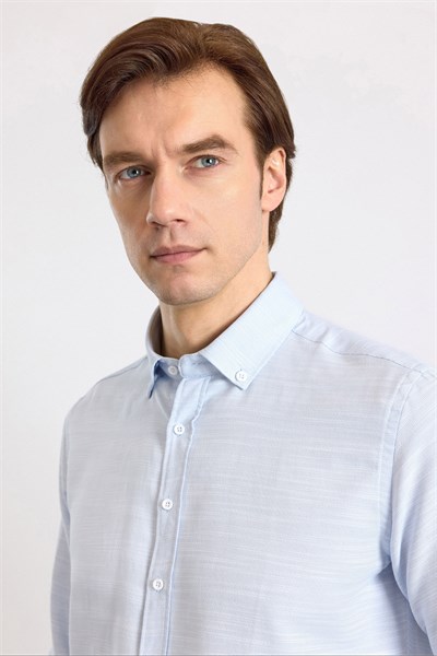 Buz Mavi Slim Klasik Yaka Düz Cepsiz Düğmeli Uzun Kollu Standart Casual Gömlek