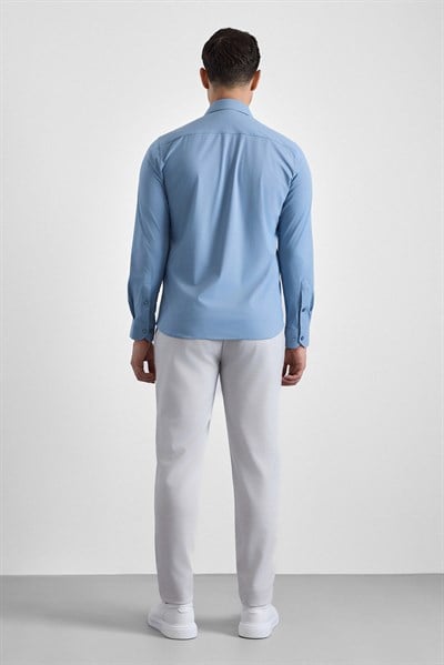 Buz Mavi Slim Klasik Yaka Düz Uzun Kollu Casual Gömlek