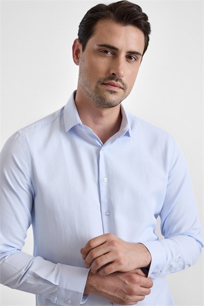 Buz Mavi Slim Klasik Yaka Uzun Kollu Casual Gömlek