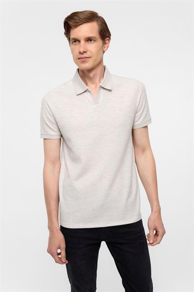 Ekru Regular Armürlü Polo Yaka Tişört