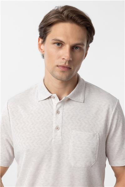 Ekru Regular Armürlü Polo Yaka Tişört