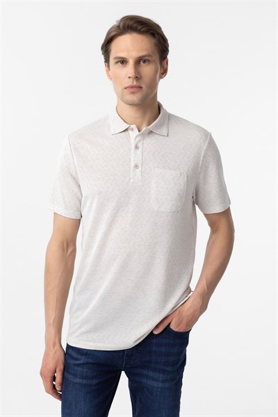 Ekru Regular Armürlü Polo Yaka Tişört