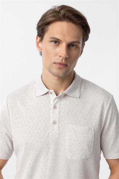 Ekru Regular Armürlü Polo Yaka Tişört