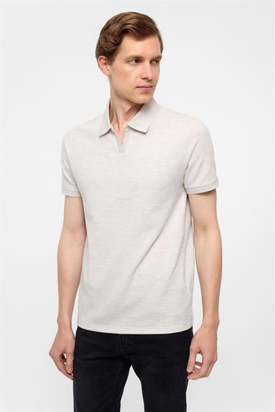 Ekru Regular Armürlü Polo Yaka Tişört