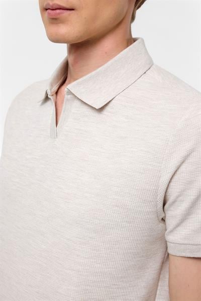 Ekru Regular Armürlü Polo Yaka Tişört