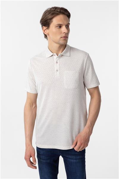 Ekru Regular Armürlü Polo Yaka Tişört
