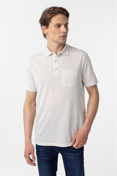 Ekru Regular Armürlü Polo Yaka Tişört