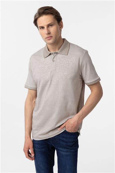 Ekru Regular Baskılı Polo Yaka Tişört