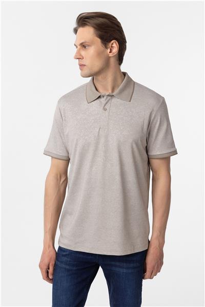 Ekru Regular Baskılı Polo Yaka Tişört