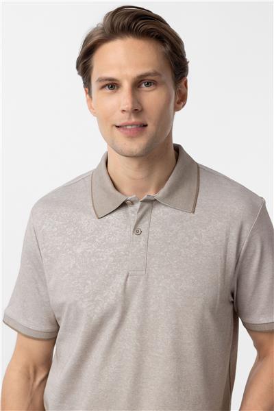 Ekru Regular Baskılı Polo Yaka Tişört
