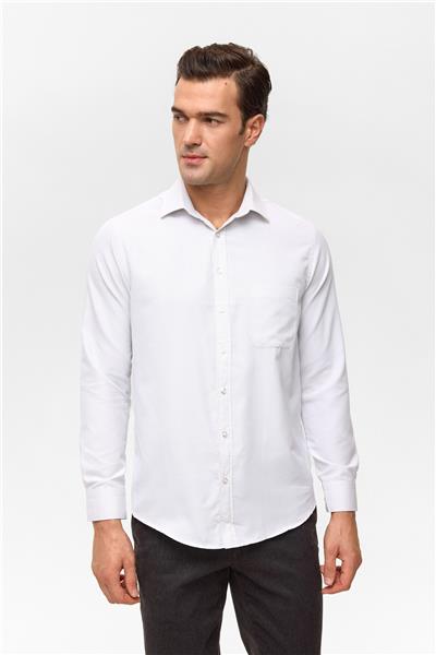 Ekru Regular Desenli Klasik Yaka Gömlek
