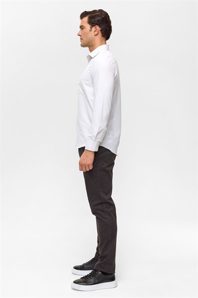 Ekru Regular Desenli Klasik Yaka Gömlek