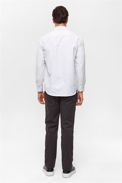 Ekru Regular Desenli Klasik Yaka Gömlek