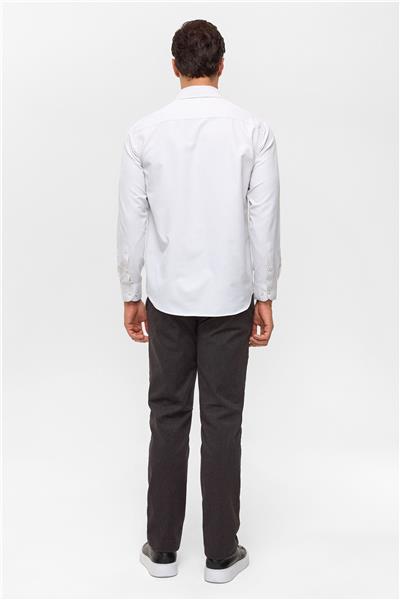 Ekru Regular Desenli Klasik Yaka Gömlek