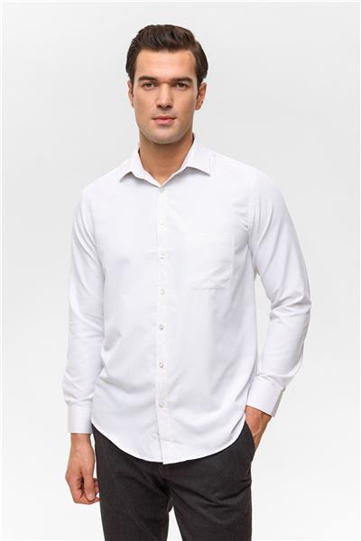 Ekru Regular Desenli Klasik Yaka Gömlek