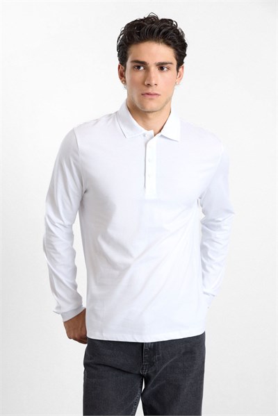 Ekru Regular Düz Baskısız Süprem Düğmeli Polo Yaka Cepsiz Sweatshirt