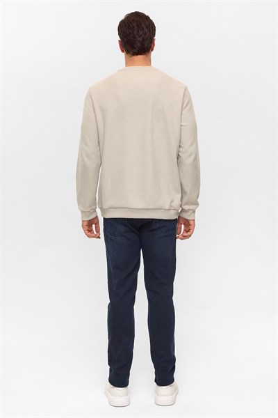 Ekru Regular Düz Bisiklet Yaka Sweatshirt