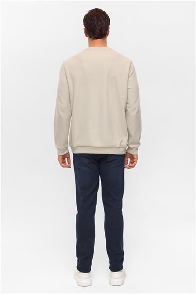 Ekru Regular Düz Bisiklet Yaka Sweatshirt