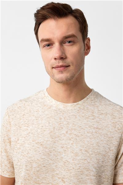 Ekru Regular Düz Bisiklet Yaka Tişört