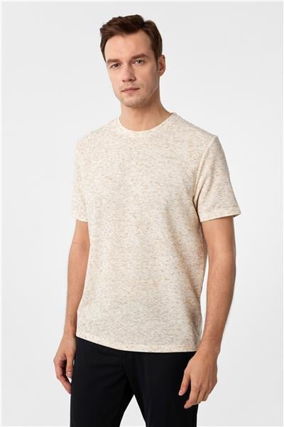 Ekru Regular Düz Bisiklet Yaka Tişört