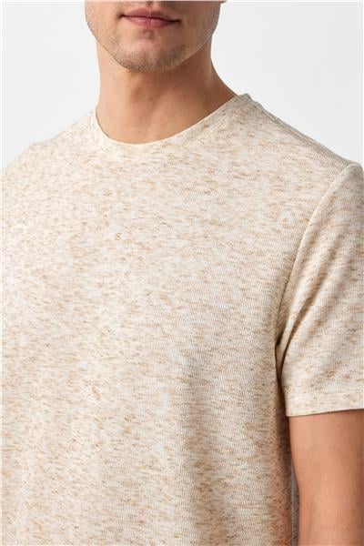 Ekru Regular Düz Bisiklet Yaka Tişört