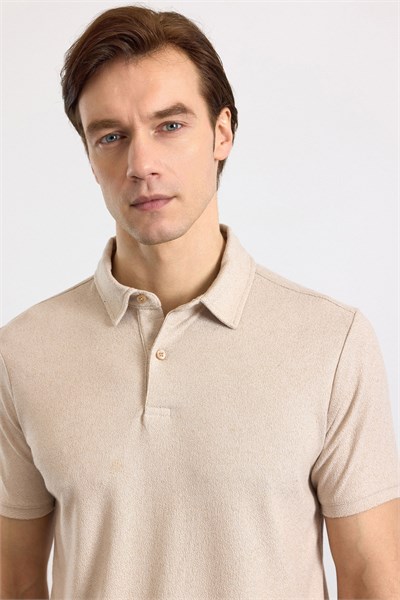 Ekru Regular Düz Polo Yaka Tişört