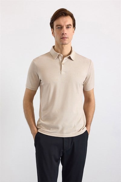 Ekru Regular Düz Polo Yaka Tişört