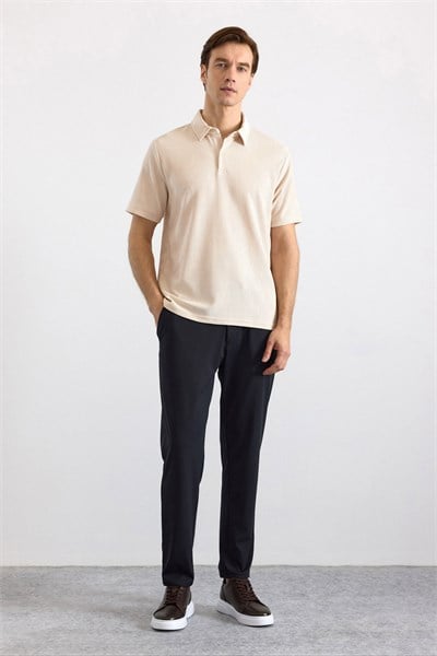 Ekru Regular Düz Polo Yaka Tişört