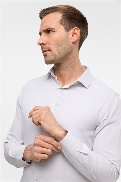 Ekru Uzun Kollu Slim Armürlü Klasik Yaka Gömlek